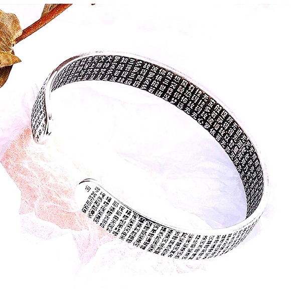 Unisex‎ Lotus Heart Sutra 999 Silver Cuff Bracelet, Size Adjustable - Picture 5 of 12
